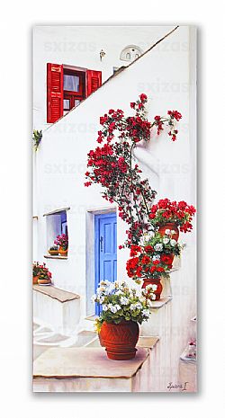 GREEK ISLAND LANDSCAPE (FLOWERS IN THE YARD)