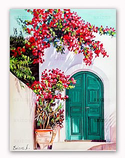 GREEK COURTYARD WITH FLOWERS