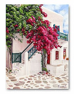 GREEK COURTYARD WITH FLOWERS