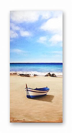 GREEK ISLAND LANDSCAPE (BOAT IN COAST)