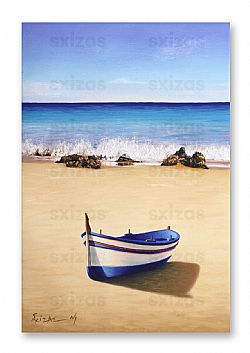 GREEK ISLAND LANDSCAPE (BOAT IN COAST)